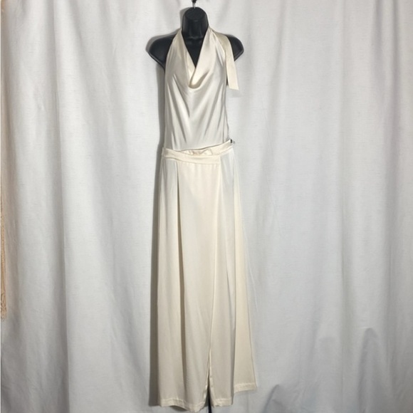 Zara SATIN EFFECT HALTER JUMPSUIT. Ecru. Size S. New with Tags. - Picture 5 of 11